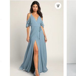 Light Blue Cold-Shoulder Wrap Maxi Dress